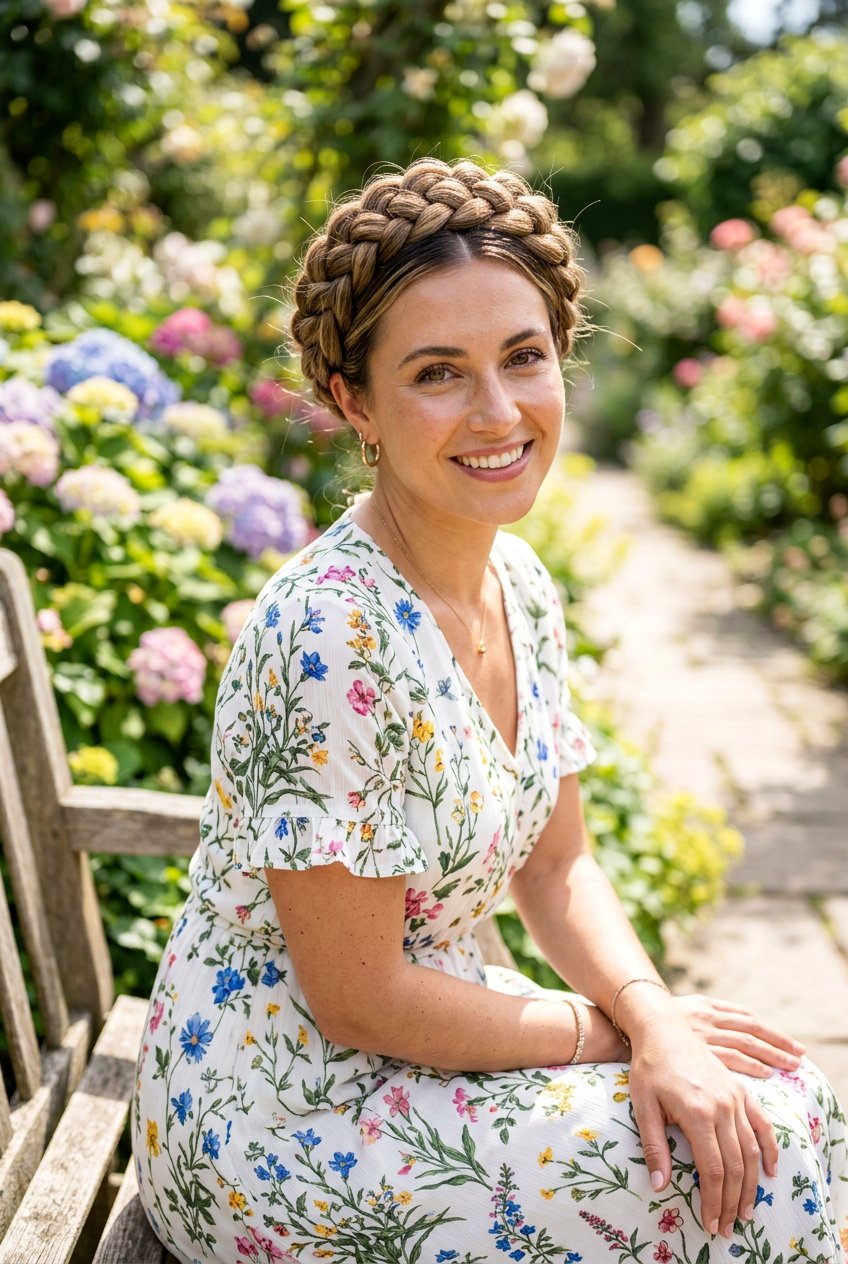 Halo Braid Updo - 20 braided hairstyle for humid weather - 20 braided hairstyle for humid weather