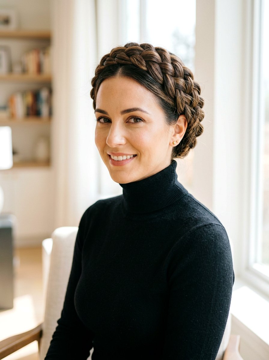 Halo Braid Updo - 20 work appropriate braid hairstyle - 20 work appropriate braid hairstyle