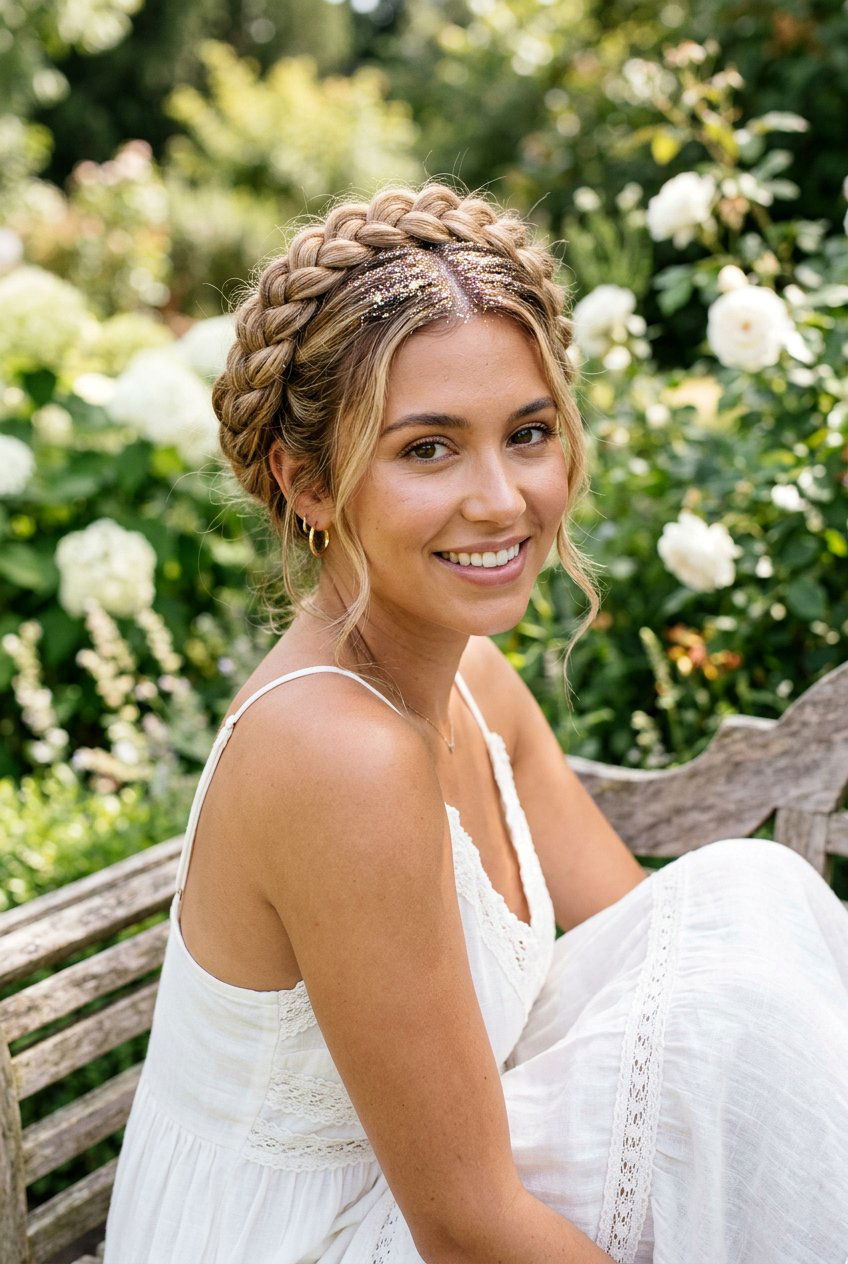 Halo Braid With Glitter Roots - 20 glitter braid hairstyles - 20 glitter braid hairstyles