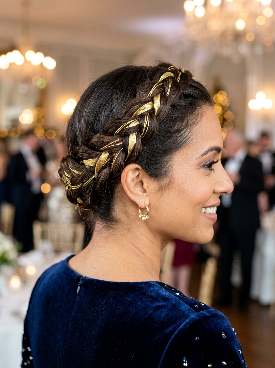 Halo Braid With Gold Ribbons - 20 halo braid for wedding guest - 20 halo braid for wedding guest