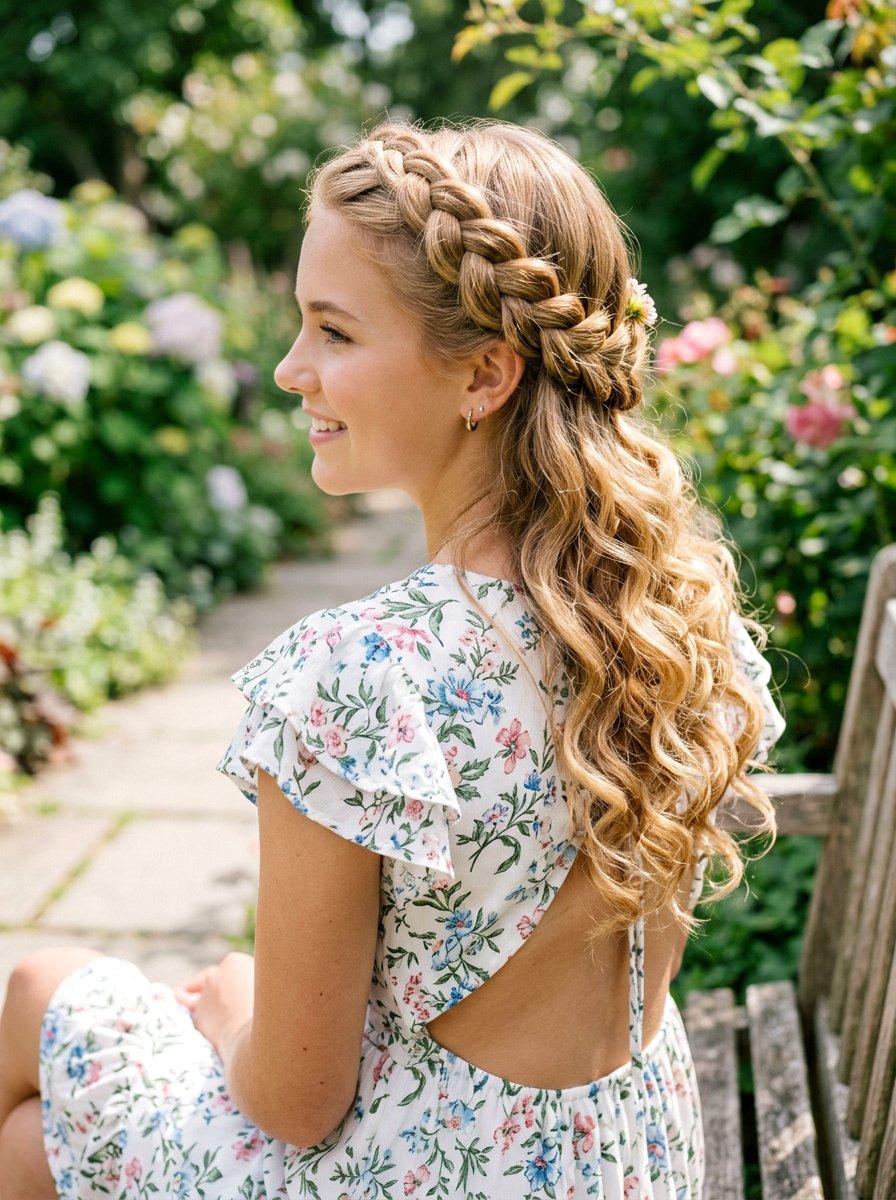 Halo Braid With Loose Curls - 20 teen girls picture day hairstyle with curls - 20 teen girls picture day hairstyle with curls