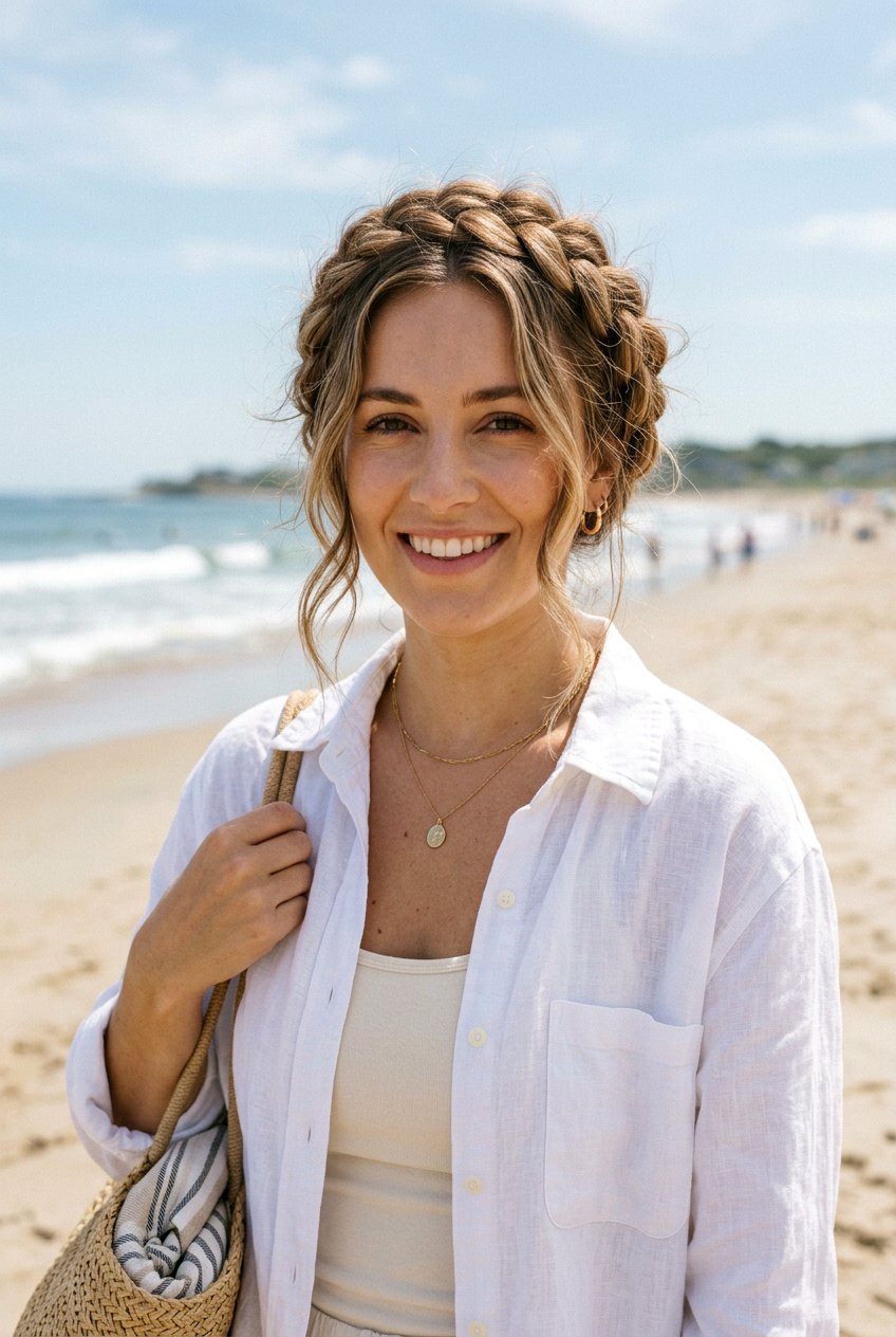Halo Braid With Loose Strands For Beach - 20 beach braid hairstyles for vacation - 20 beach braid hairstyles for vacation
