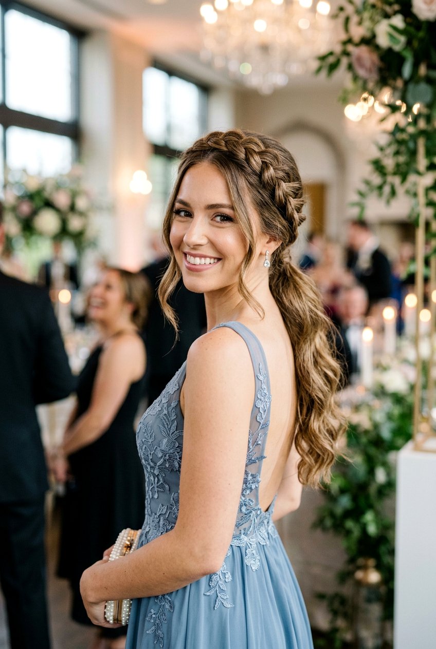 Halo Braided Low Ponytail With Loose Waves - 20 braided low ponytail with waves - 20 braided low ponytail with waves