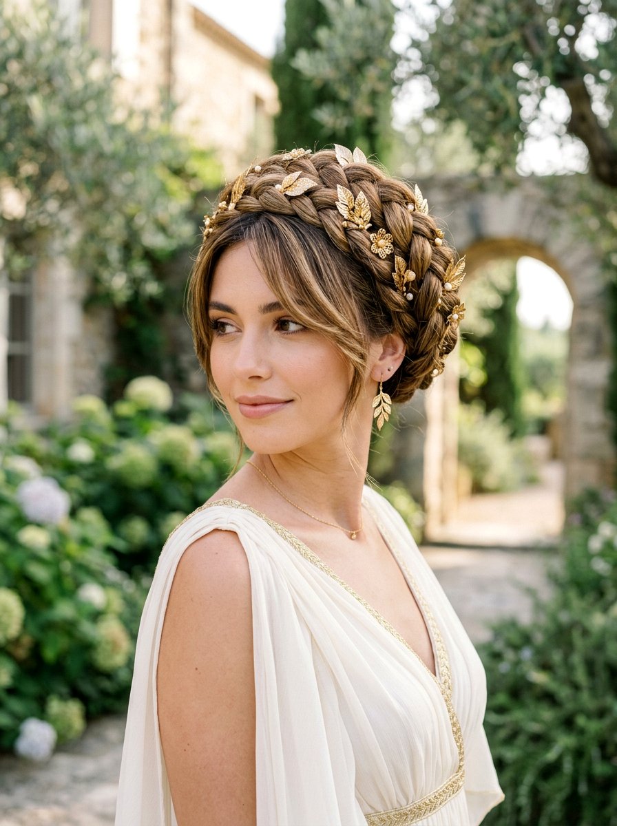 Halo braid with gold leaves - 20 prom hairstyles for natural hair - 20 prom hairstyles for natural hair