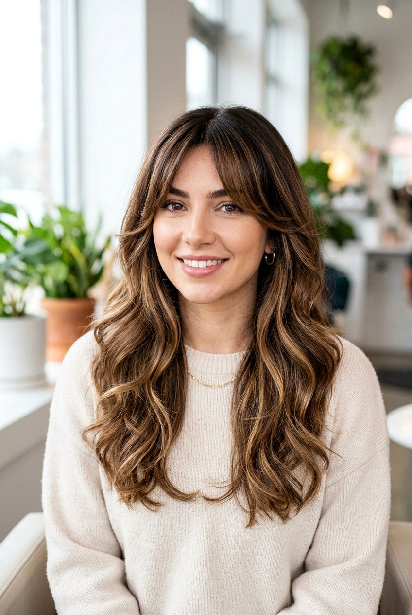 Hazelnut Balayage With Curtain Bangs - 20 hazelnut balayage hair - 20 hazelnut balayage hair