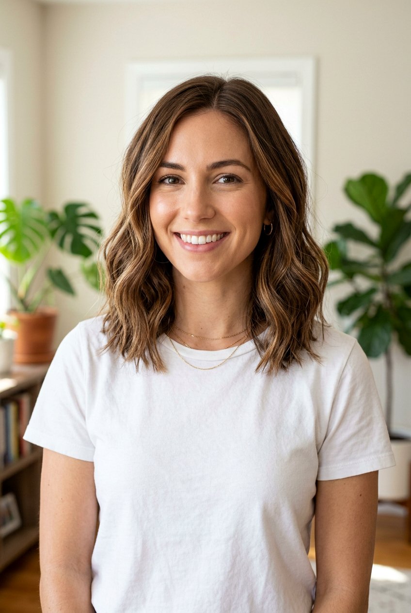 Hazelnut Brunette Babylights On Lob Haircut - 20 hazelnut brunette with babylights - 20 hazelnut brunette with babylights