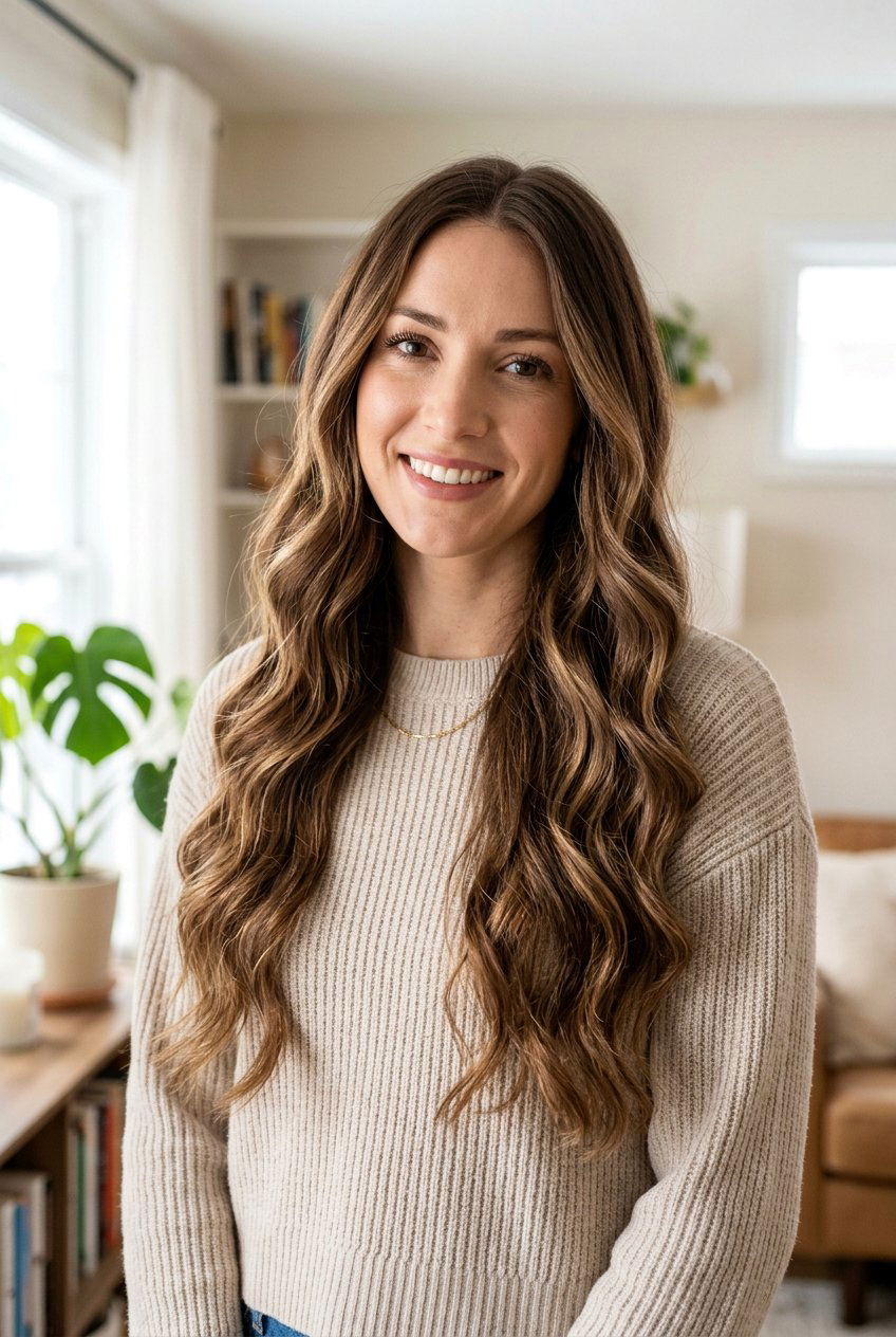 Hazelnut Brunette Babylights On Long Wavy Hair - 20 hazelnut brunette with babylights - 20 hazelnut brunette with babylights