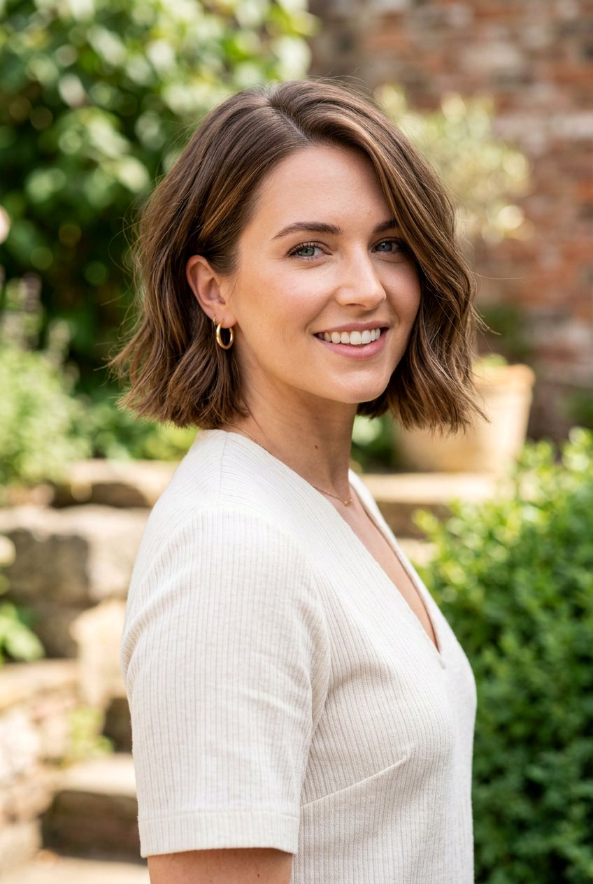 Hazelnut Brunette Babylights On Short Bob - 20 hazelnut brunette with babylights - 20 hazelnut brunette with babylights