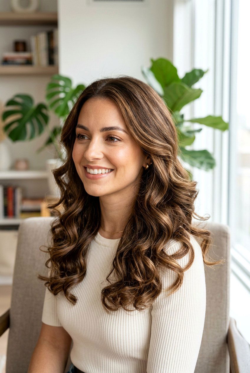 Hazelnut Brunette Babylights With Soft Curls - 20 hazelnut brunette with babylights - 20 hazelnut brunette with babylights