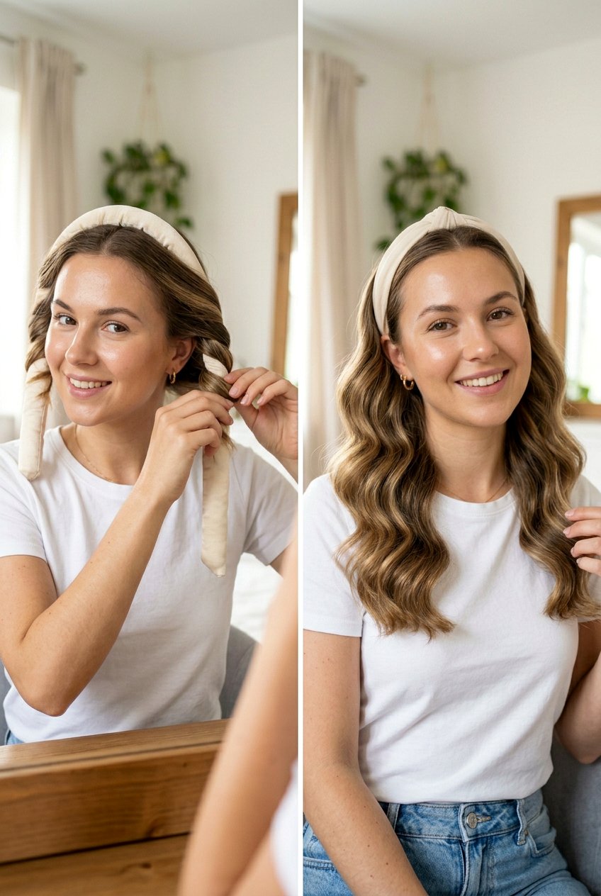 Headband Curling Method - 20 dorm room heatless curls - 20 dorm room heatless curls