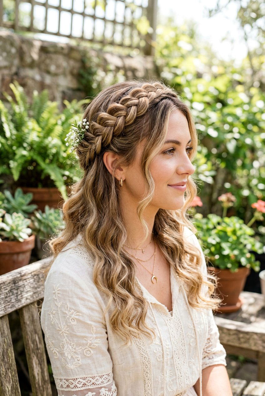 Headband Curls With Braided Crown - 20 headband curls hairstyle - 20 headband curls hairstyle
