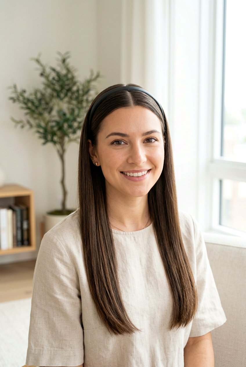 Headband With Sleek Middle Part - 20 headband hairstyles - 20 headband hairstyles