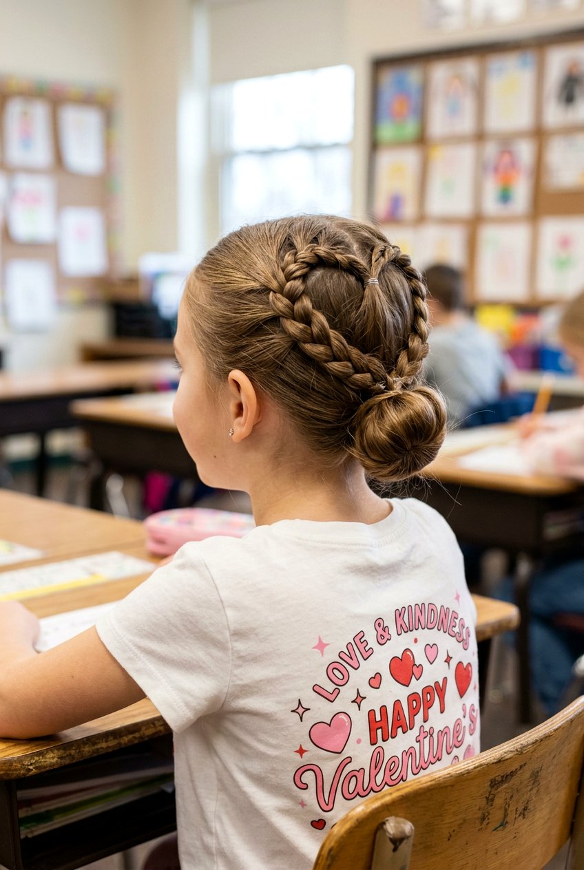 Heart Braid Bun For School - 20 little girls school bun hairstyle - 20 little girls school bun hairstyle