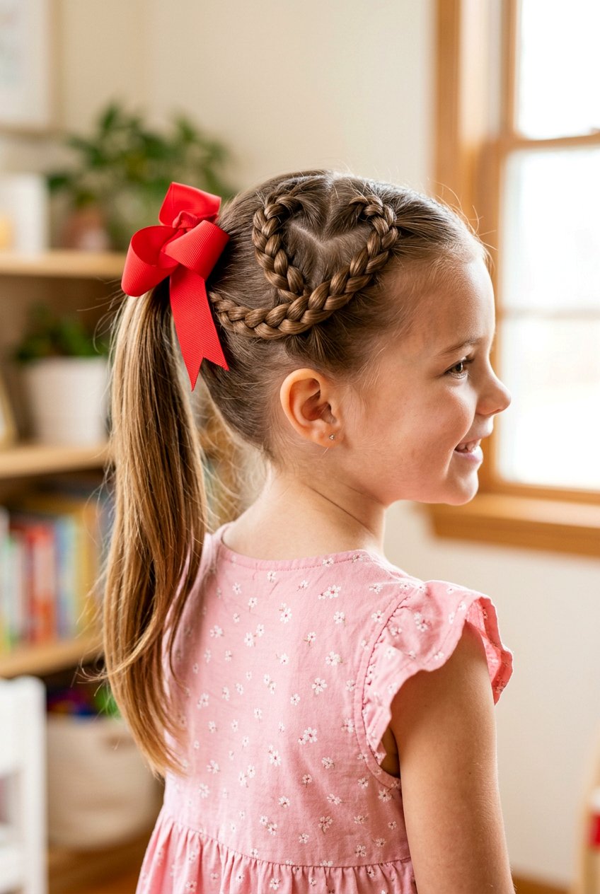 Heart Braid Ponytail With Red Ribbon Bow - 20 little girls ponytail with ribbon bow - 20 little girls ponytail with ribbon bow