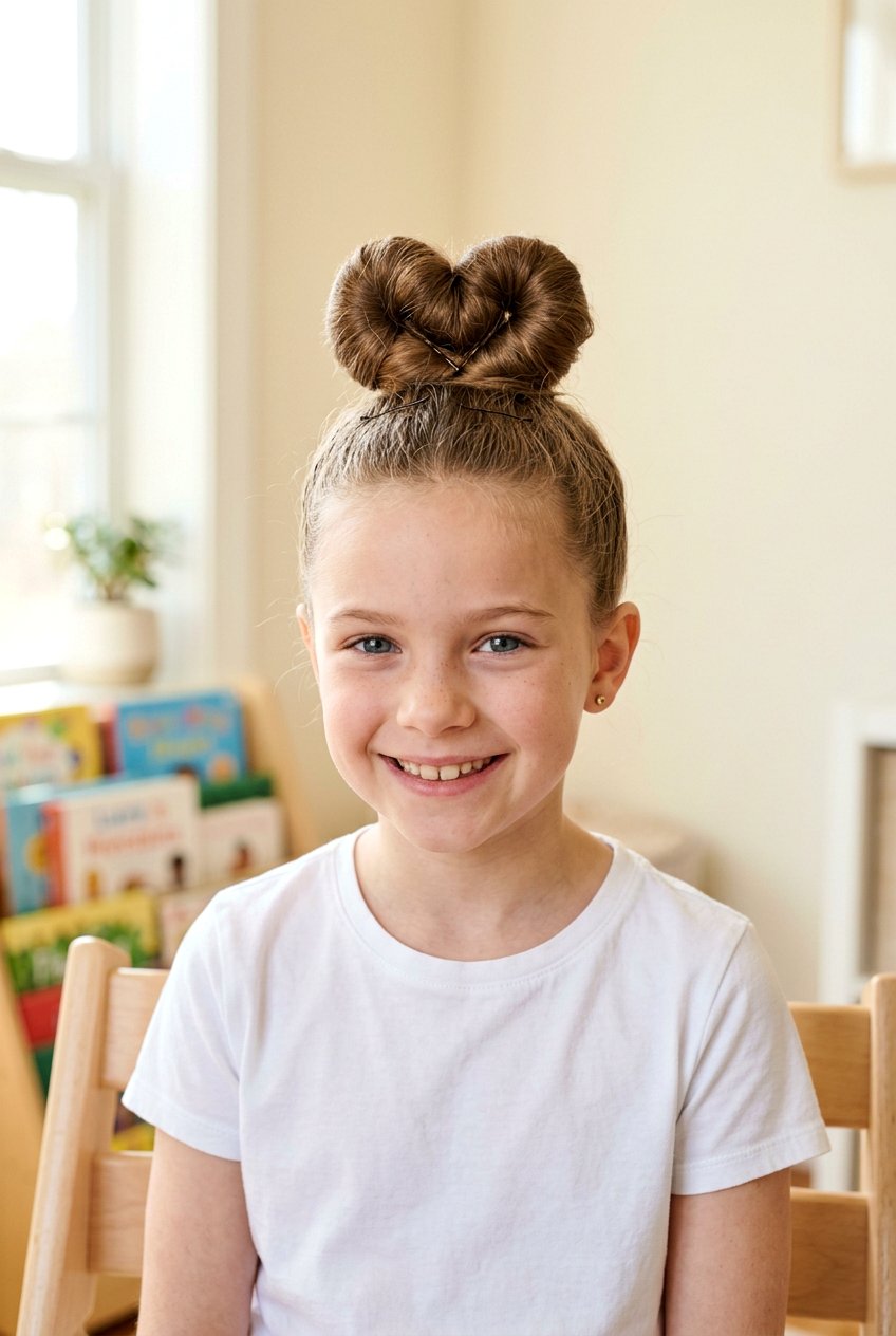 Heart Bun On Top Knot - 20 valentine hairstyles for girls - 20 valentine hairstyles for girls