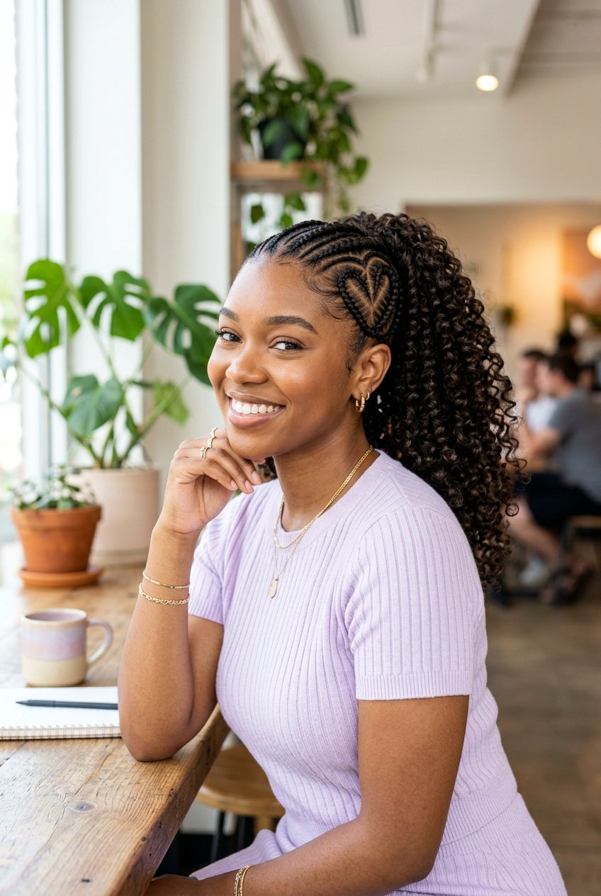 Heart Cornrows With Curly Ponytail - 20 cornrows with curly ponytail - 20 cornrows with curly ponytail