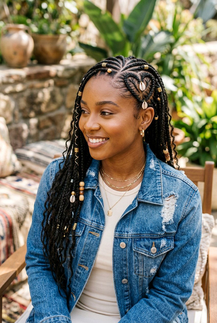 Heart Design Boho Fulani Braids - 20 boho fulani braids - 20 boho fulani braids