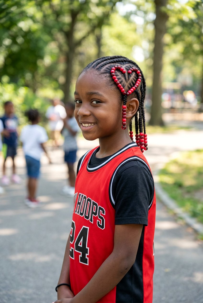 Heart Design Boys Cornrows With Red Beads - 20 boys cornrows with beads - 20 boys cornrows with beads