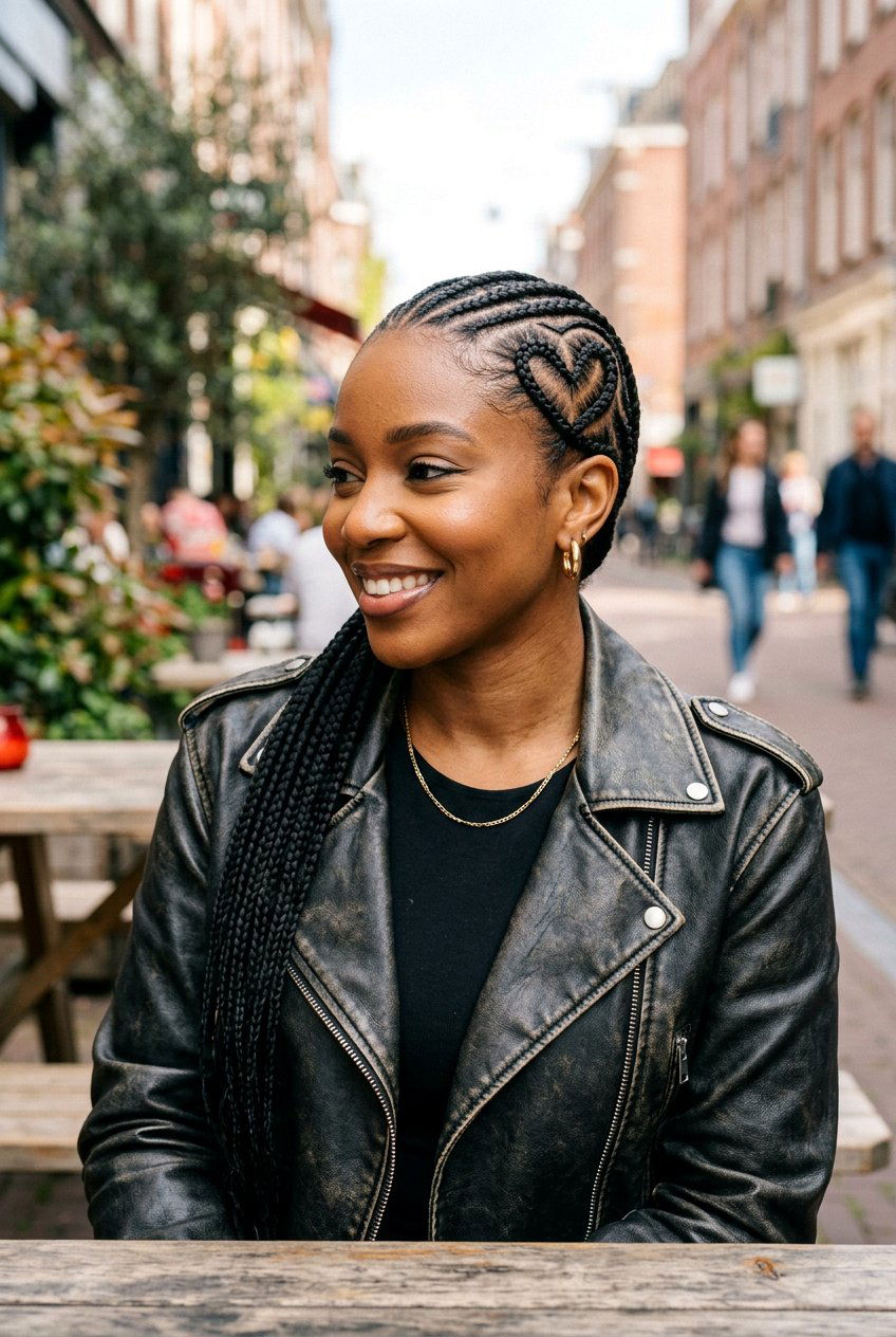 Heart Design Cornrow Braids - 20 braided straight back styles for women - 20 braided straight back styles for women