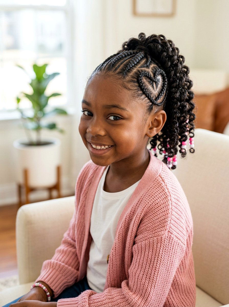 Heart Design Cornrow Ponytail - 20 kids cornrow ponytail styles - 20 kids cornrow ponytail styles