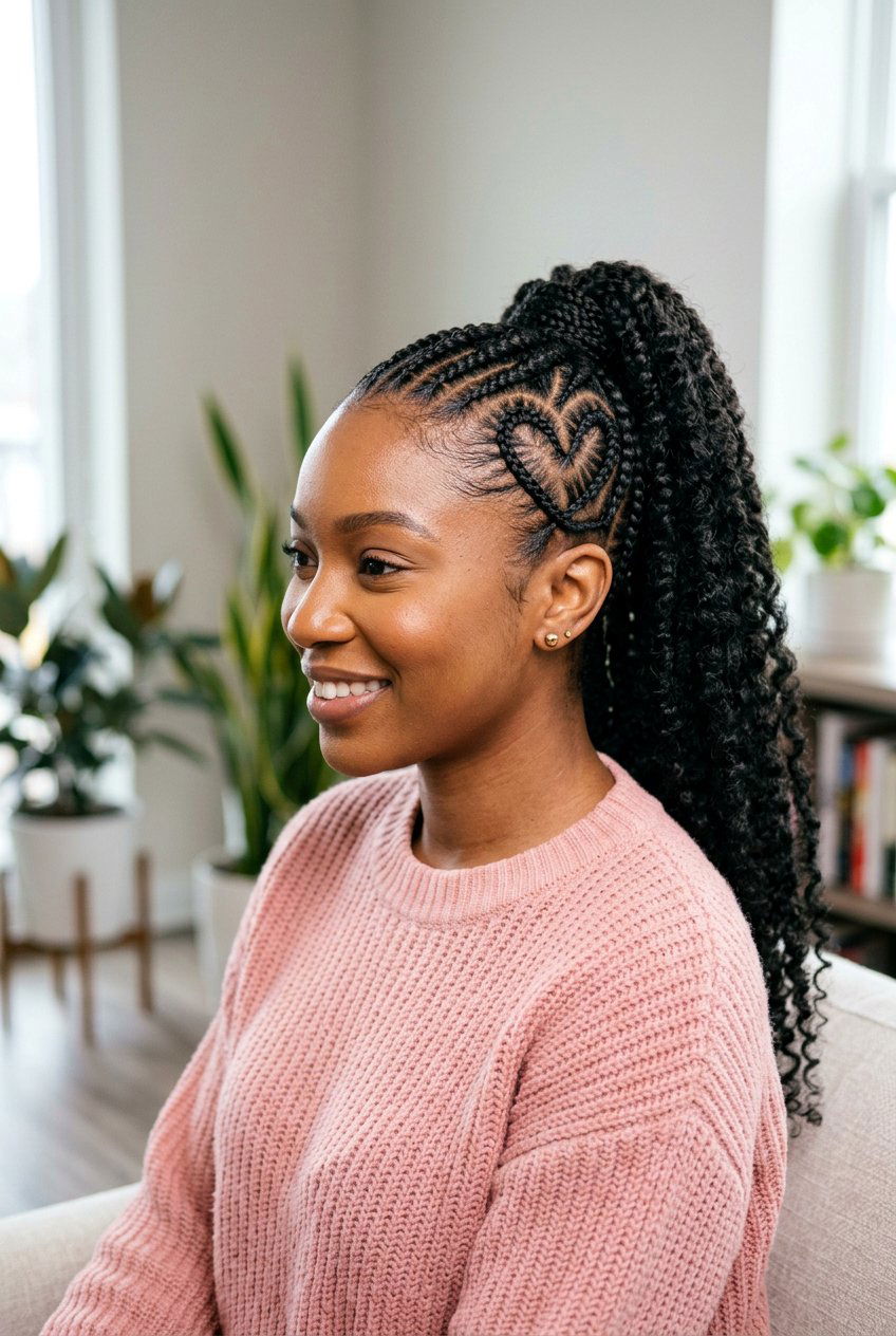 Heart Design Cornrow Ponytail - 20 cornrow ponytail for black women - 20 cornrow ponytail for black women