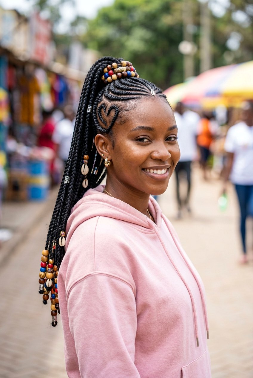 Heart Design Fulani Ponytail - 20 fulani ponytail braids - 20 fulani ponytail braids