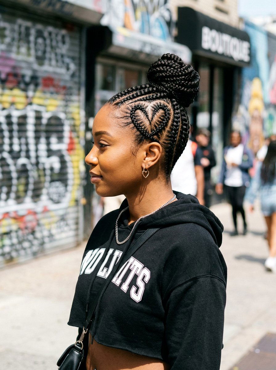 Heart Design Straight Back Cornrows Bun - 20 straight back cornrows with bun - 20 straight back cornrows with bun