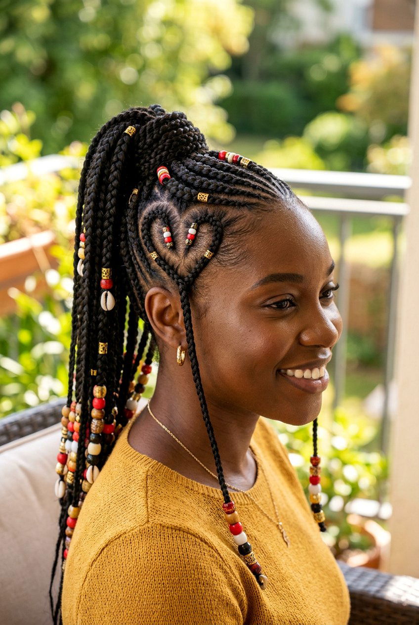 Heart Fulani Braids Ponytail With Beads - 20 fulani braids ponytail with beads - 20 fulani braids ponytail with beads