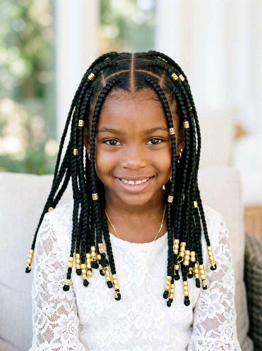 Heart Part Box Braids With Beads - 20 kids box braids with beads - 20 kids box braids with beads