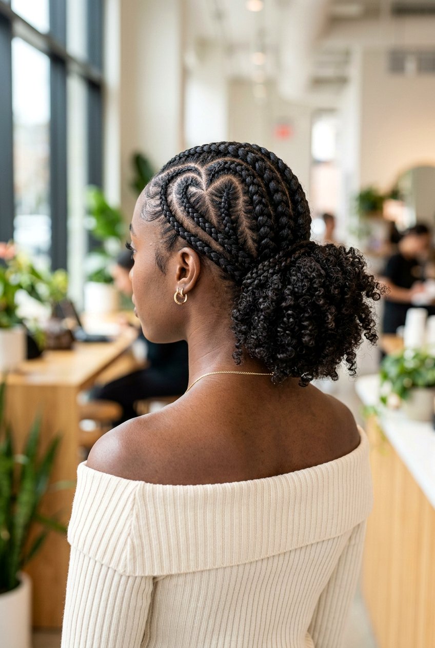 Heart Part Feed In Braids Bun - 20 feed in braids with curly bun - 20 feed in braids with curly bun