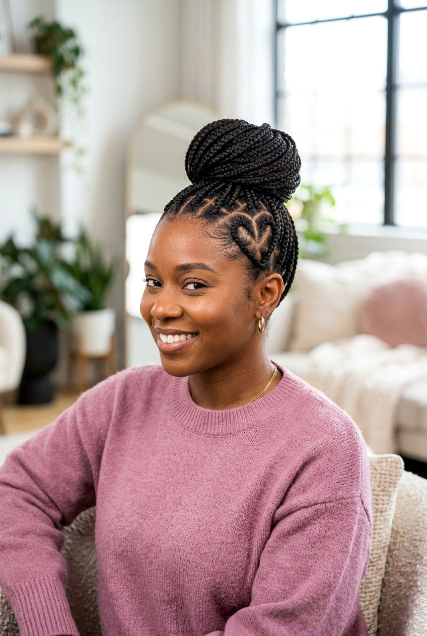 Heart Part Knotless Braids Bun - 20 knotless braids bun for women - 20 knotless braids bun for women
