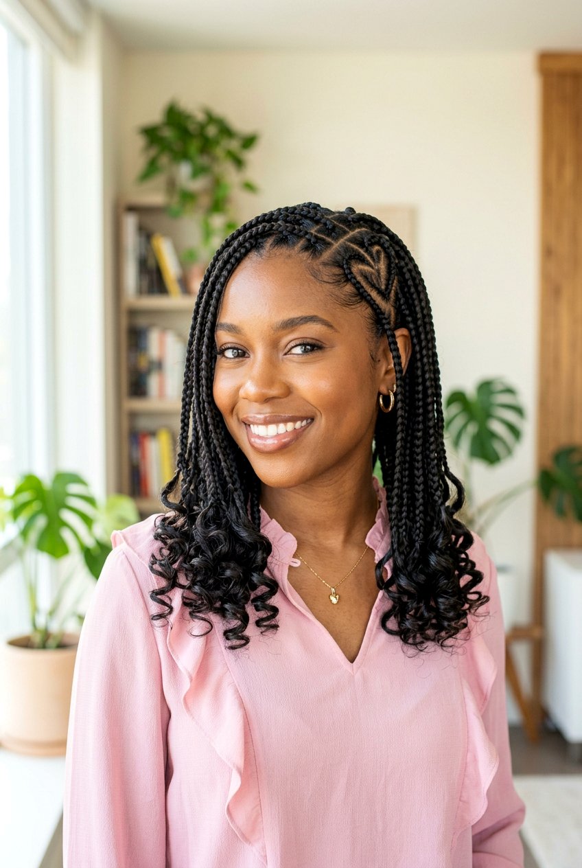 Heart Part Knotless Braids Shoulder Length - 20 shoulder length knotless braids with curls - 20 shoulder length knotless braids with curls