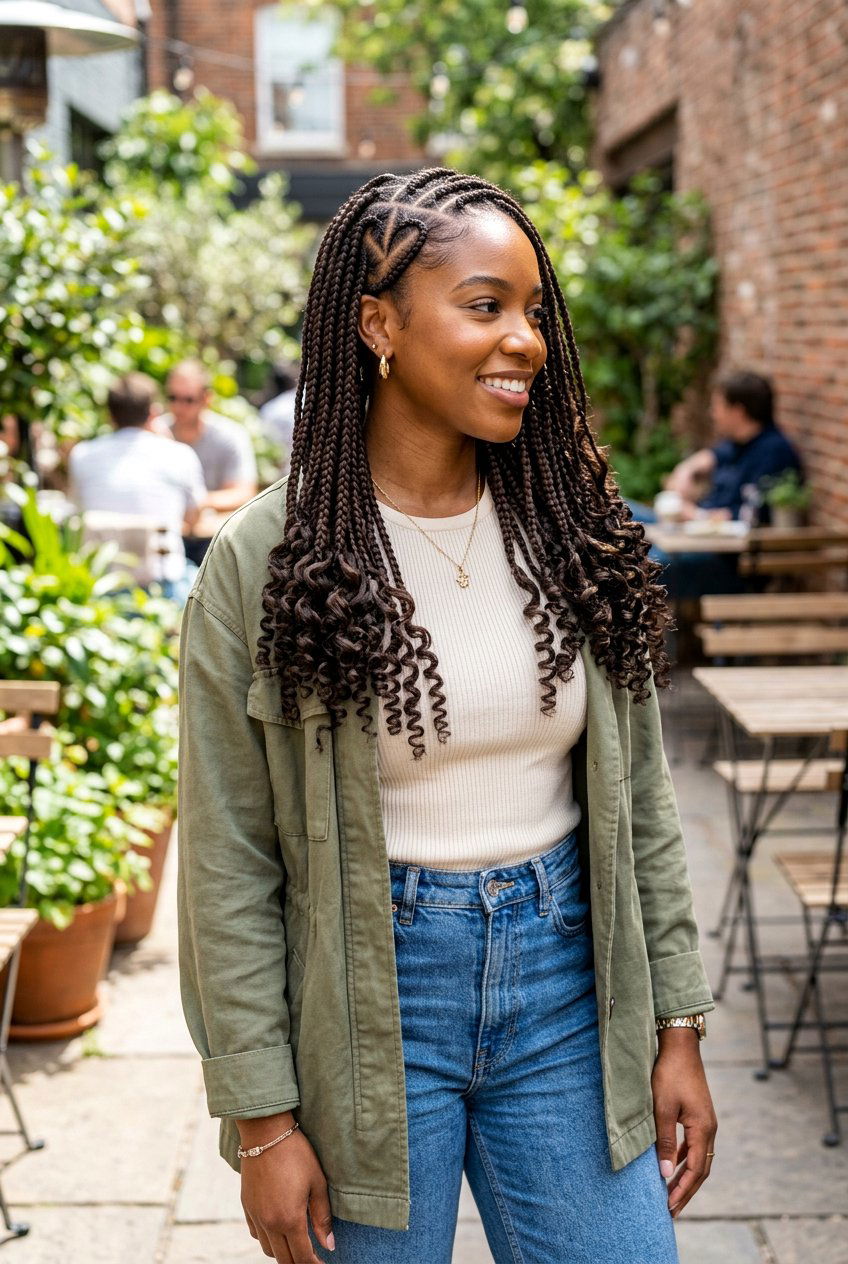 Heart Part Knotless Braids With Curly Ends - 20 knotless braids with curly ends for women - 20 knotless braids with curly ends for women