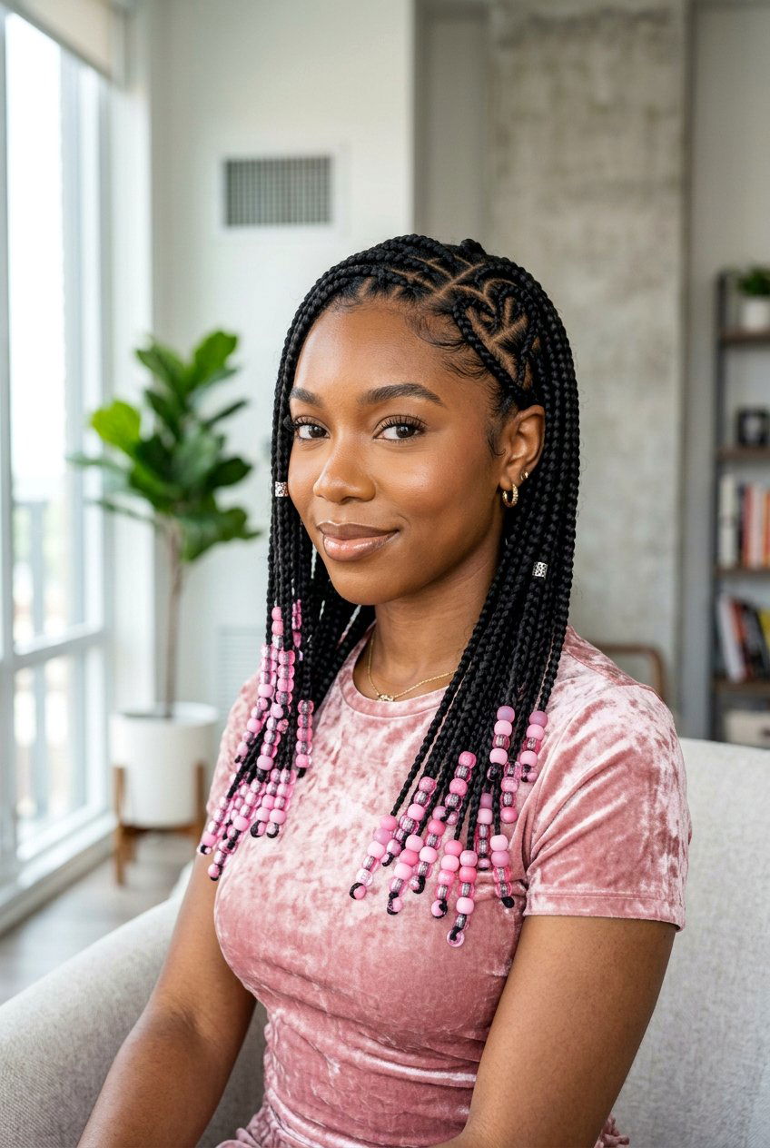 Heart Part Medium Knotless Braids With Beads - 20 medium knotless braids with beads - 20 medium knotless braids with beads