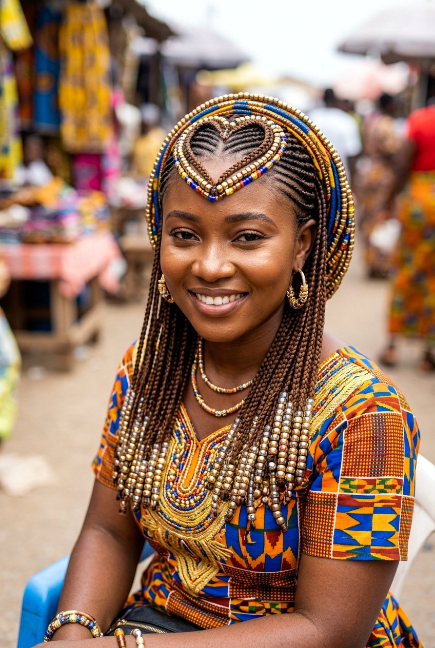 Heart Part With Beads - 20 heart part braids styles - 20 heart part braids styles