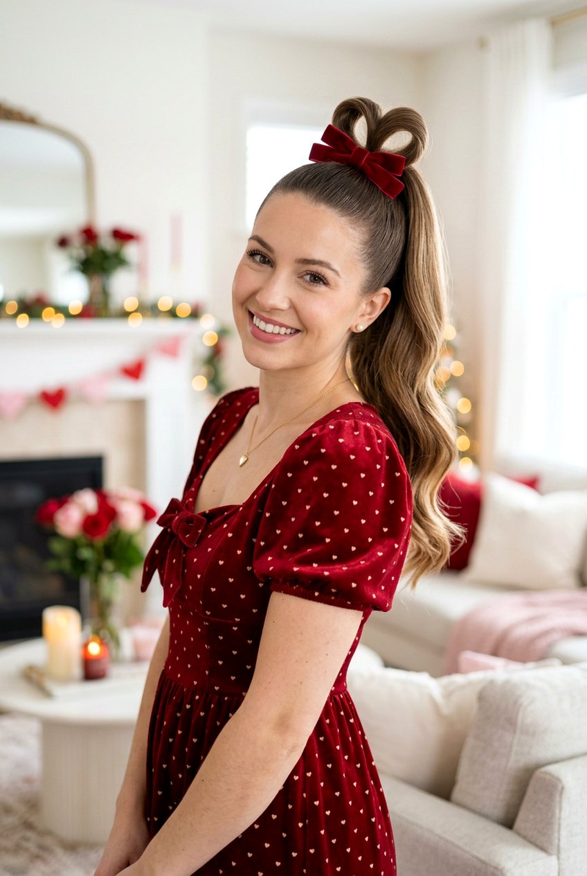 Heart Ponytail with Bow - 20 heart ponytail hairstyle - 20 heart ponytail hairstyle