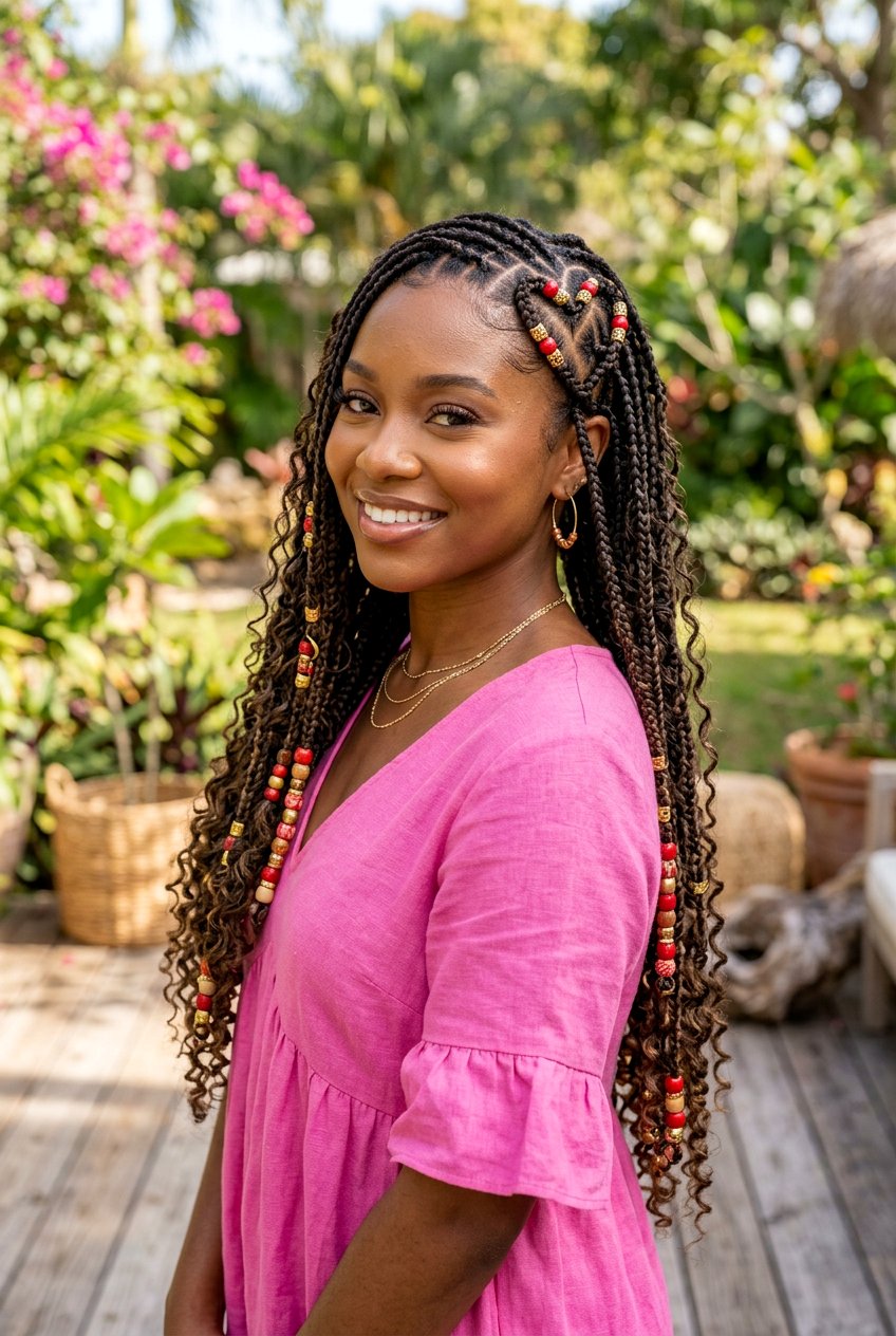 Heart Shape Bohemian Knotless Braids With Beads - 20 bohemian knotless braids with beads - 20 bohemian knotless braids with beads