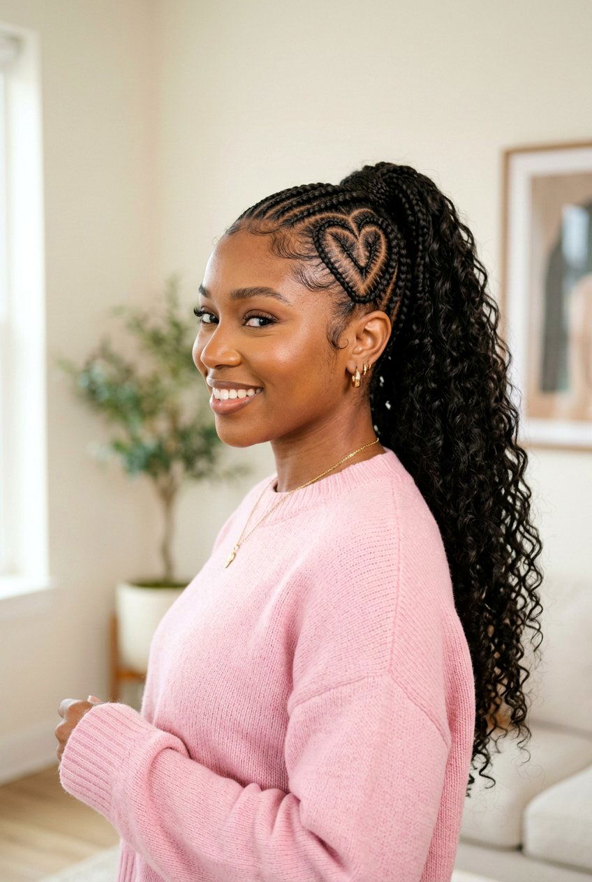 Heart Shape Cornrows Ponytail Weave - 20 cornrows into ponytail with weave - 20 cornrows into ponytail with weave