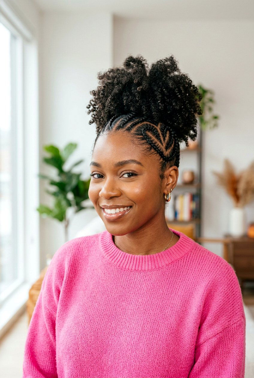 Heart Shaped Braids Afro Puff - 20 afro puff ponytail with braids - 20 afro puff ponytail with braids