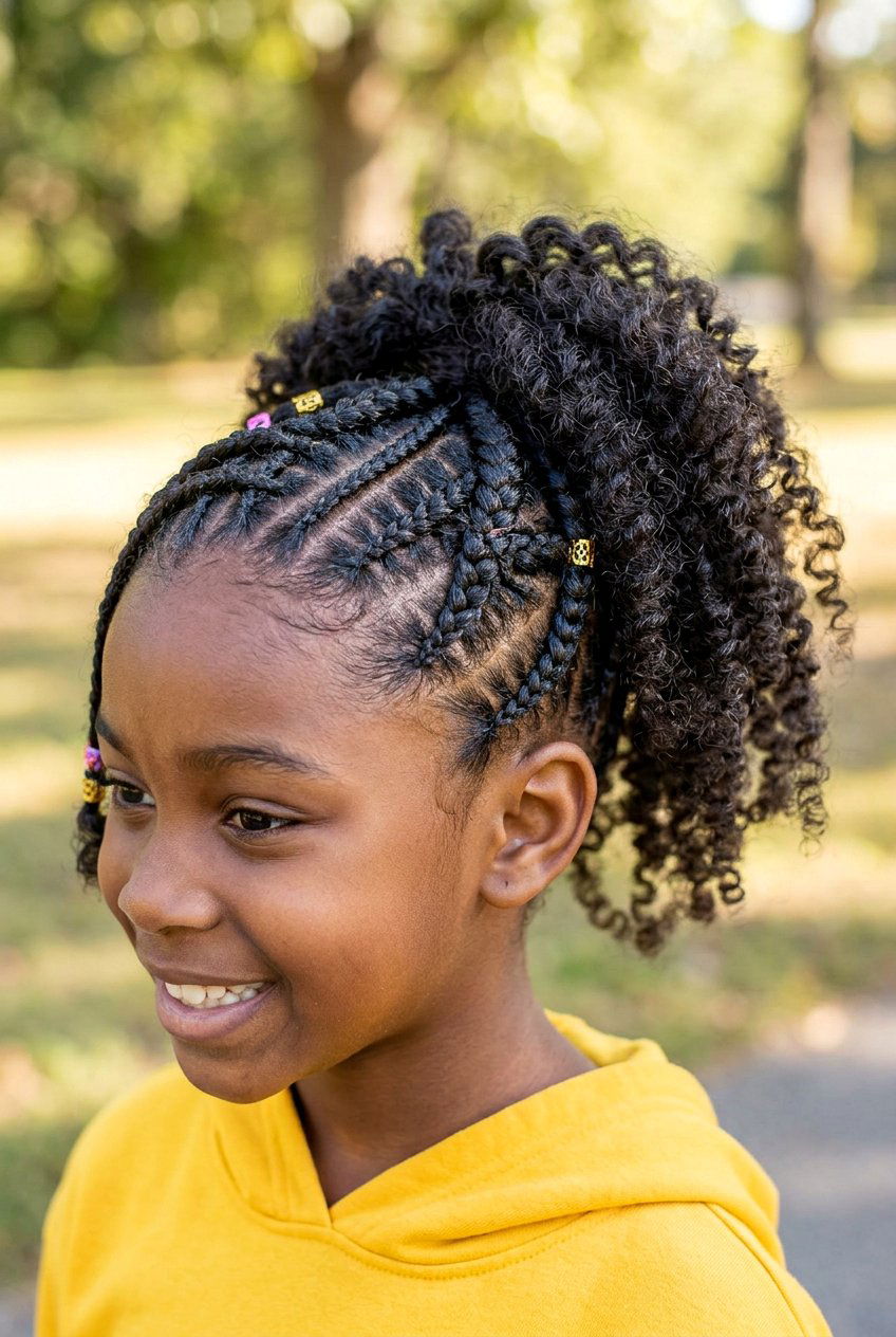 Heart Shaped Cornrow Design with Curly Ponytail - 20 little girls cornrows with curly ponytail - 20 little girls cornrows with curly ponytail