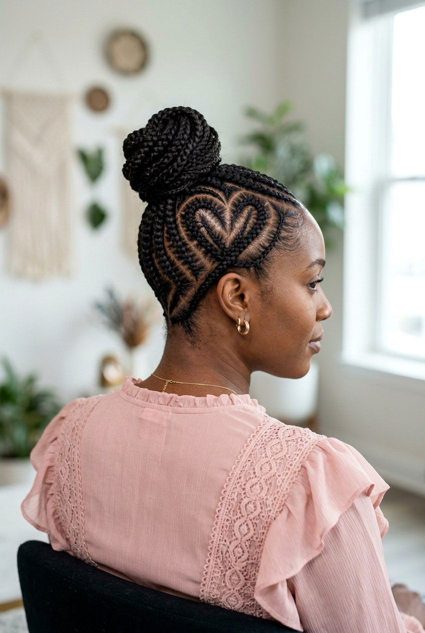 Heart Shaped Feed In Braids Bun - 20 feed in braids bun hairstyle - 20 feed in braids bun hairstyle