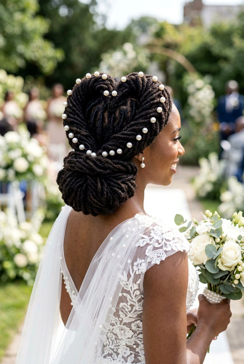 Heart Shaped Loc Bun with Pearls - 20 bridal loc bun with pearls - 20 bridal loc bun with pearls