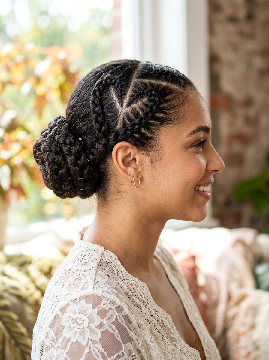 Heart Stitch Braid Bun - 20 stitch braids into bun - 20 stitch braids into bun