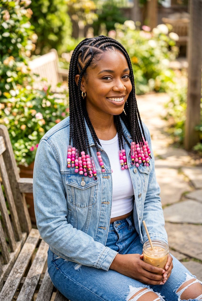 Heart part knotless braids with beads - 20 waist length knotless braids with beads - 20 waist length knotless braids with beads