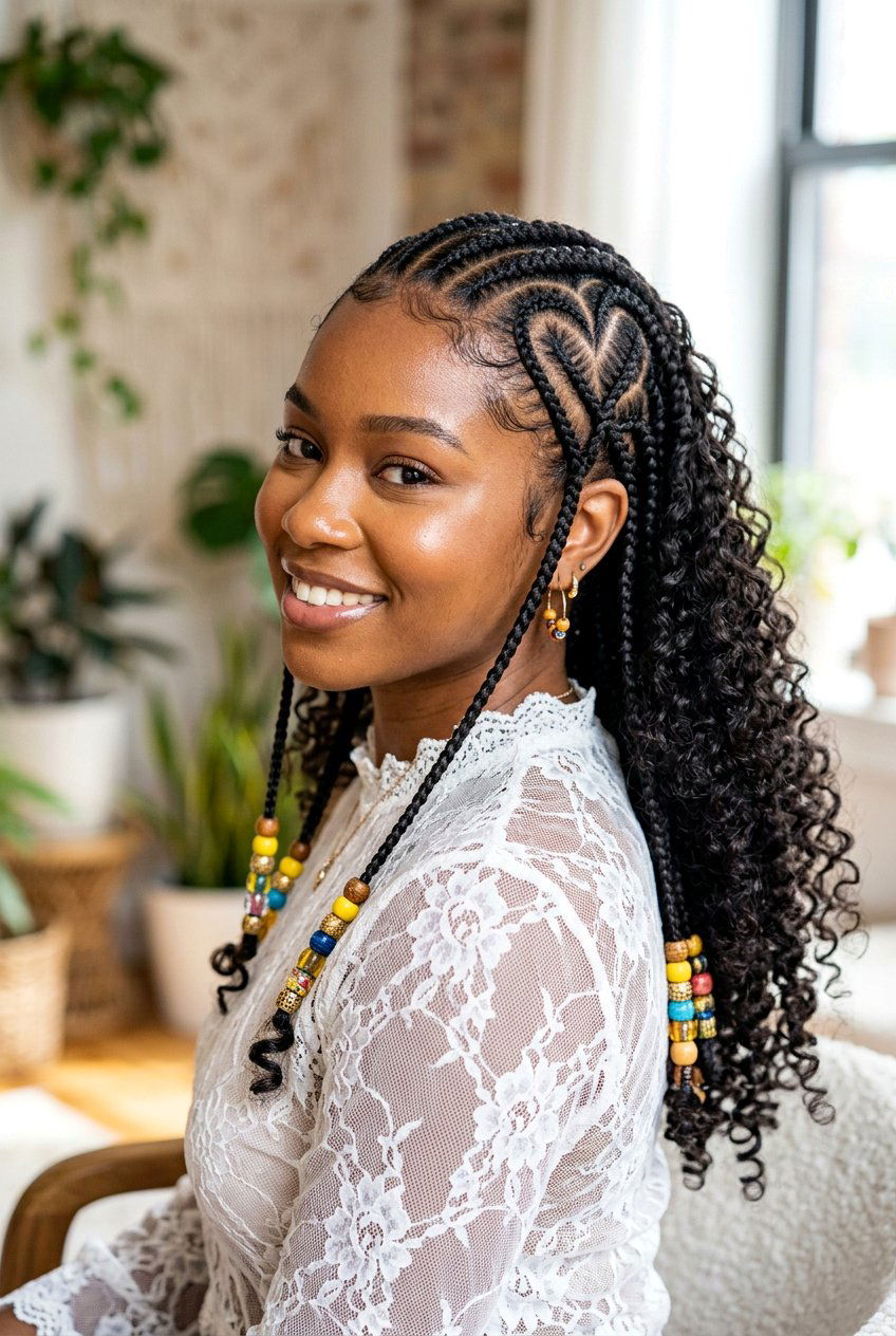Heart part tribal braids with beads and curls - 20 tribal braids with beads and curls - 20 tribal braids with beads and curls