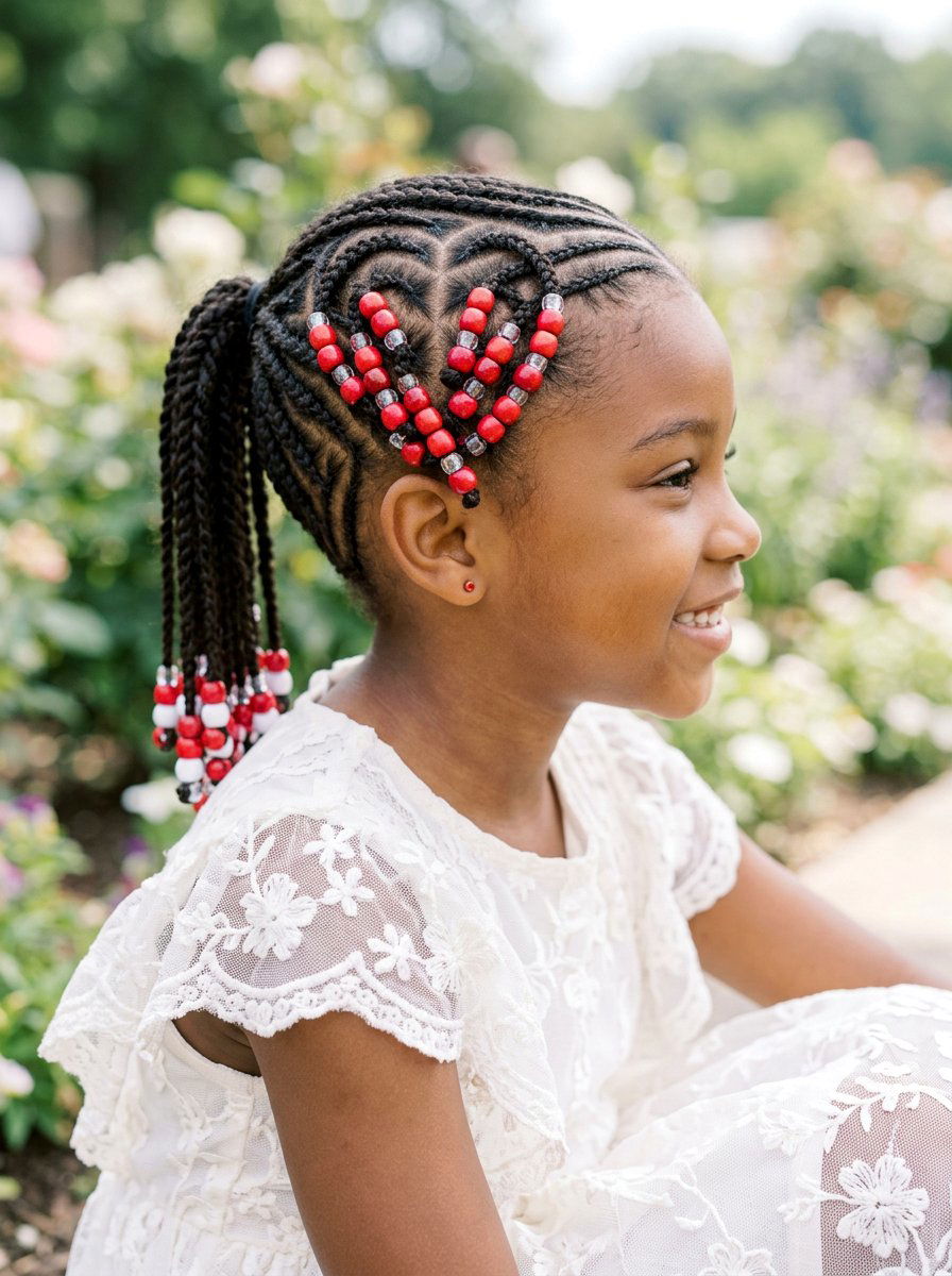 Heart shaped braids with beads - 20 school braids with beads for girls - 20 school braids with beads for girls