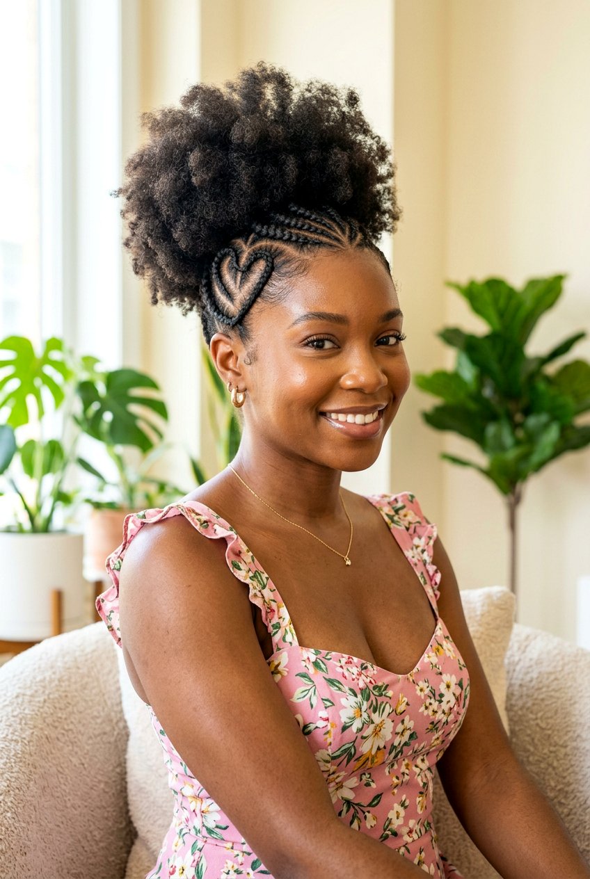 Hearts Braids With Afro Puff - 20 afro puff with braids in front - 20 afro puff with braids in front