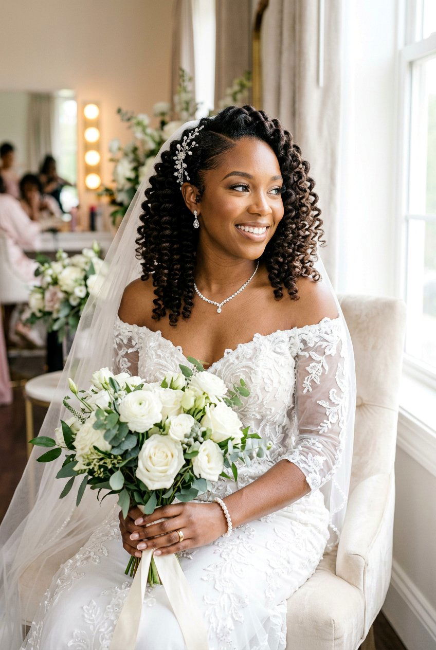 Heat Free Flexi Rod Curls For Bride - 20 natural bridal hairstyles for black women - 20 natural bridal hairstyles for black women