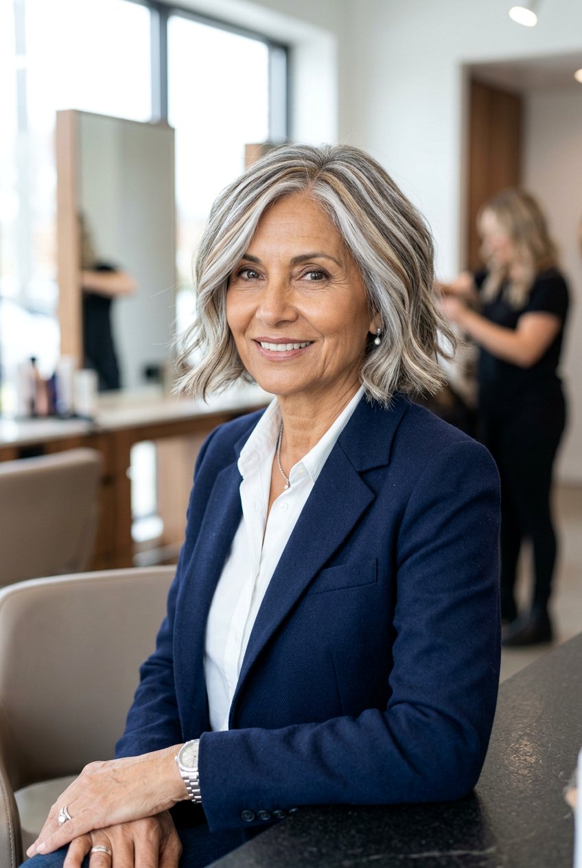 Herringbone Highlights - 20 gray blending highlights for women over 60 - 20 gray blending highlights for women over 60