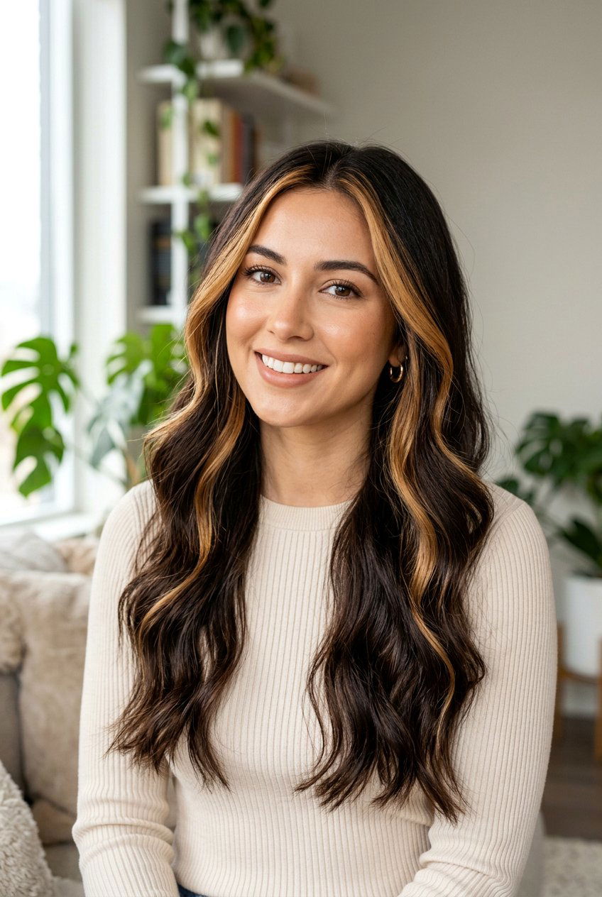 Hickory Brown Money Piece Highlight - 20 hickory brown hair color - 20 hickory brown hair color